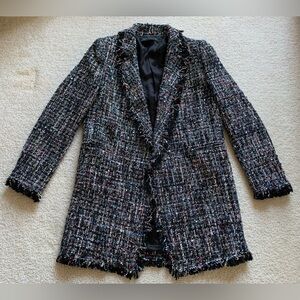 Zara Woman Sparkly Tweed Fringe Blazer Jacket Sz S Black Multi Party NYE Coat